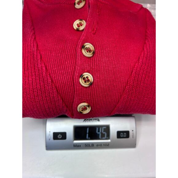 Lands’ End Vintage Mens Henley Neck Knit Ribbed Pullover Sweater, Red, size M - Picture 8 of 9